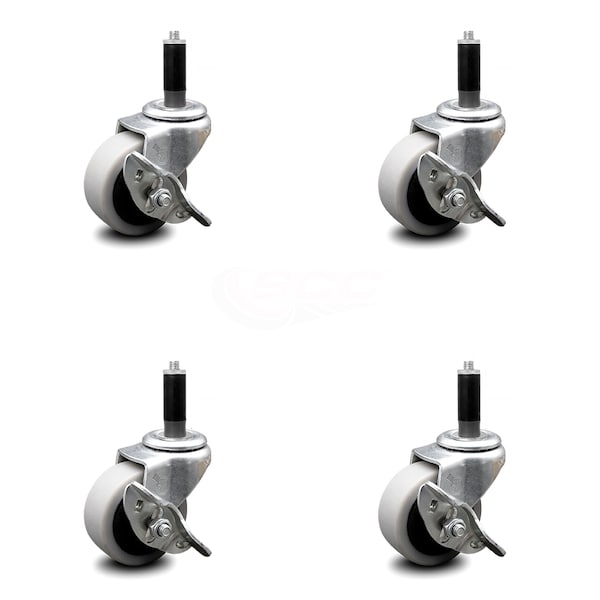 Service Caster 2 Inch Thermoplastic Wheel 1 Inch Expanding Stem Caster with Brakes, 4PK SCC-EX05S210-TPRS-SLB-1-4 - main